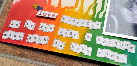 rainbow with gold title